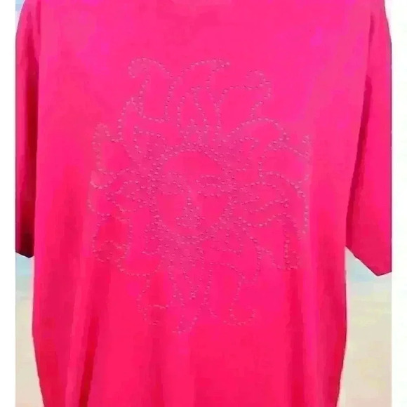 KAVIO! DESIGNS Woman PINK TUNIC Top SUNBURST Beaded Accent front STRETCH size 2x - Picture 2 of 5